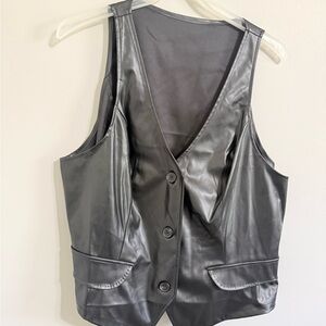 SHEIN Black Faux Leather Curve Vest